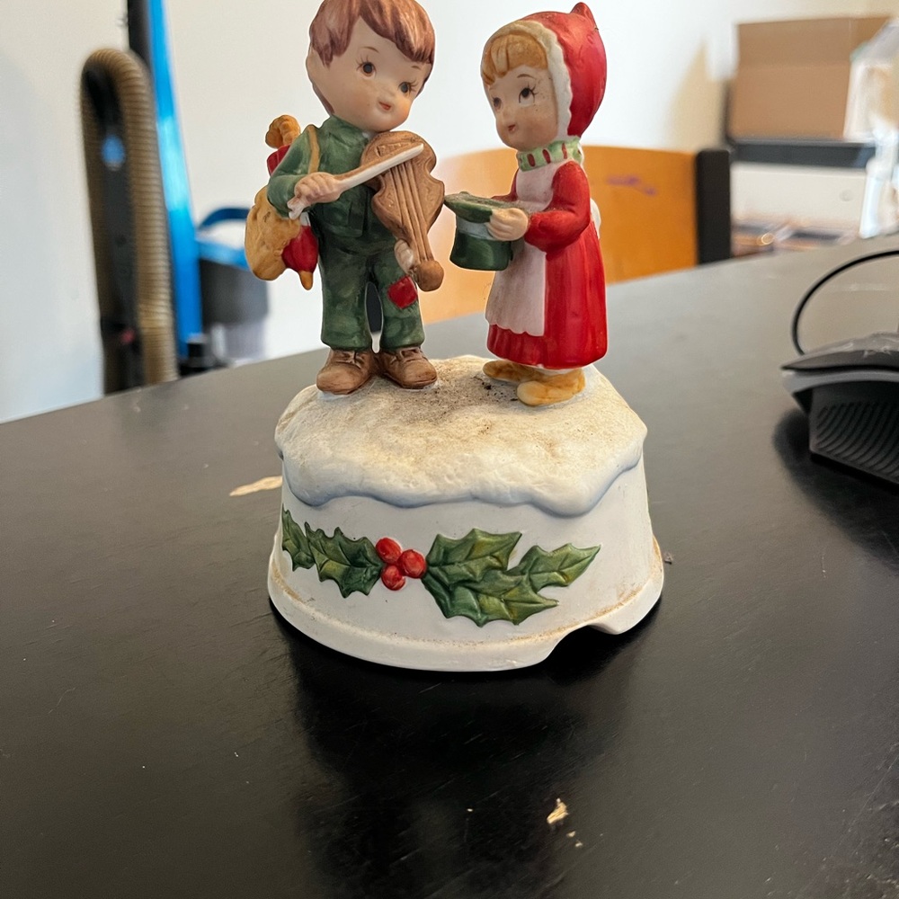 Vintage Christmas Figurine with Boy and Girl